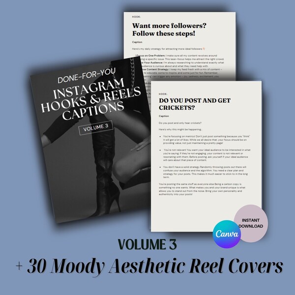 Faceless Reel CAPTIONS & Reel COVERS | Moody Aesthetic Faceless Videos with MRR and plr | dfy Digital Marketing Product (Volume 3)