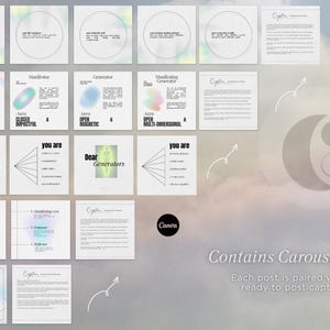 May include: A digital graphic with a pastel rainbow background and text that reads "Aura Types". The graphic is divided into 16 squares, each with a different image and text. The text includes "Dear Manifestor", "Dear Generators", "You are", and "What to ask yourself as a Manifestor".