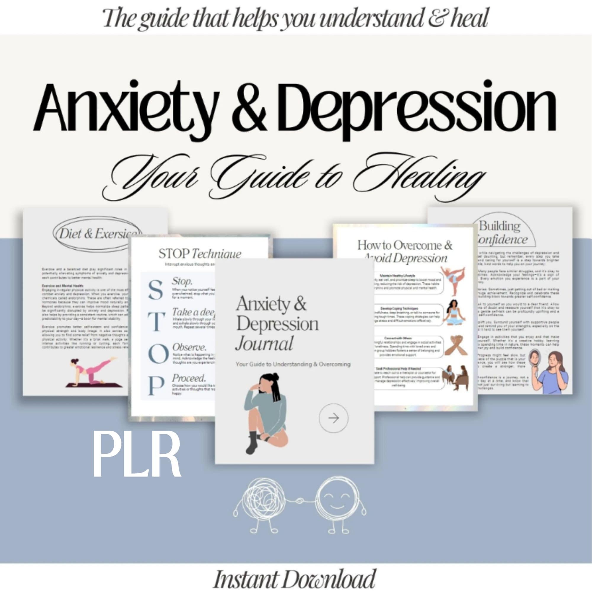 PLR Mental Health Journal | Depression and Anxiety Journal with Workbook Pages Therapy Journal | Mental Wellness Journal Shadow Work Journal
