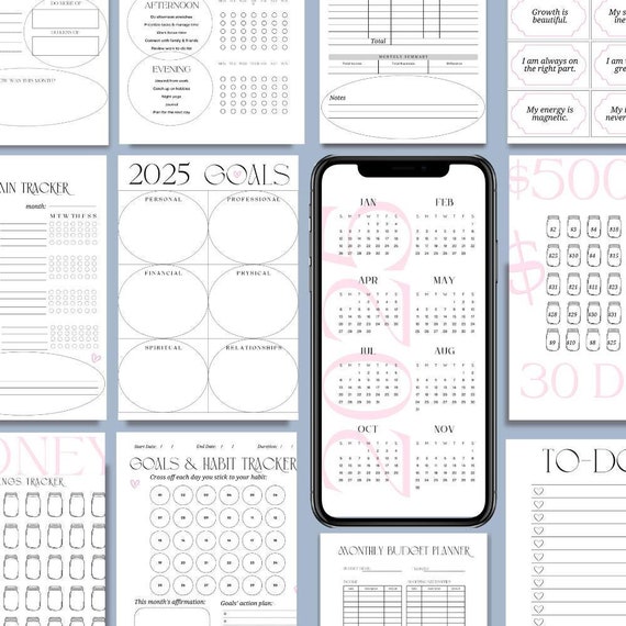 2025 Printable Planner Template | 2025 Goals List | Goal Planning Worksheets Yearly Monthly Daily Instant Digital Download Letter Size PDF