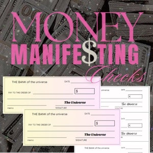 Cheques imprimíveis de manifestação de dinheiro | Guia de ímã de dinheiro | Download digital de manifestação | Feitiço de dinheiro | Cartões de afirmação de abundância