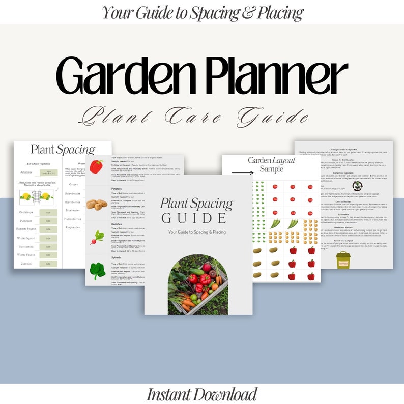 Gardening Printable Bundle | Square Foot Gardening | Plant Spacing Guide | Companion Planting, Vegetable Plant Care, Garden Planning Compost image 1