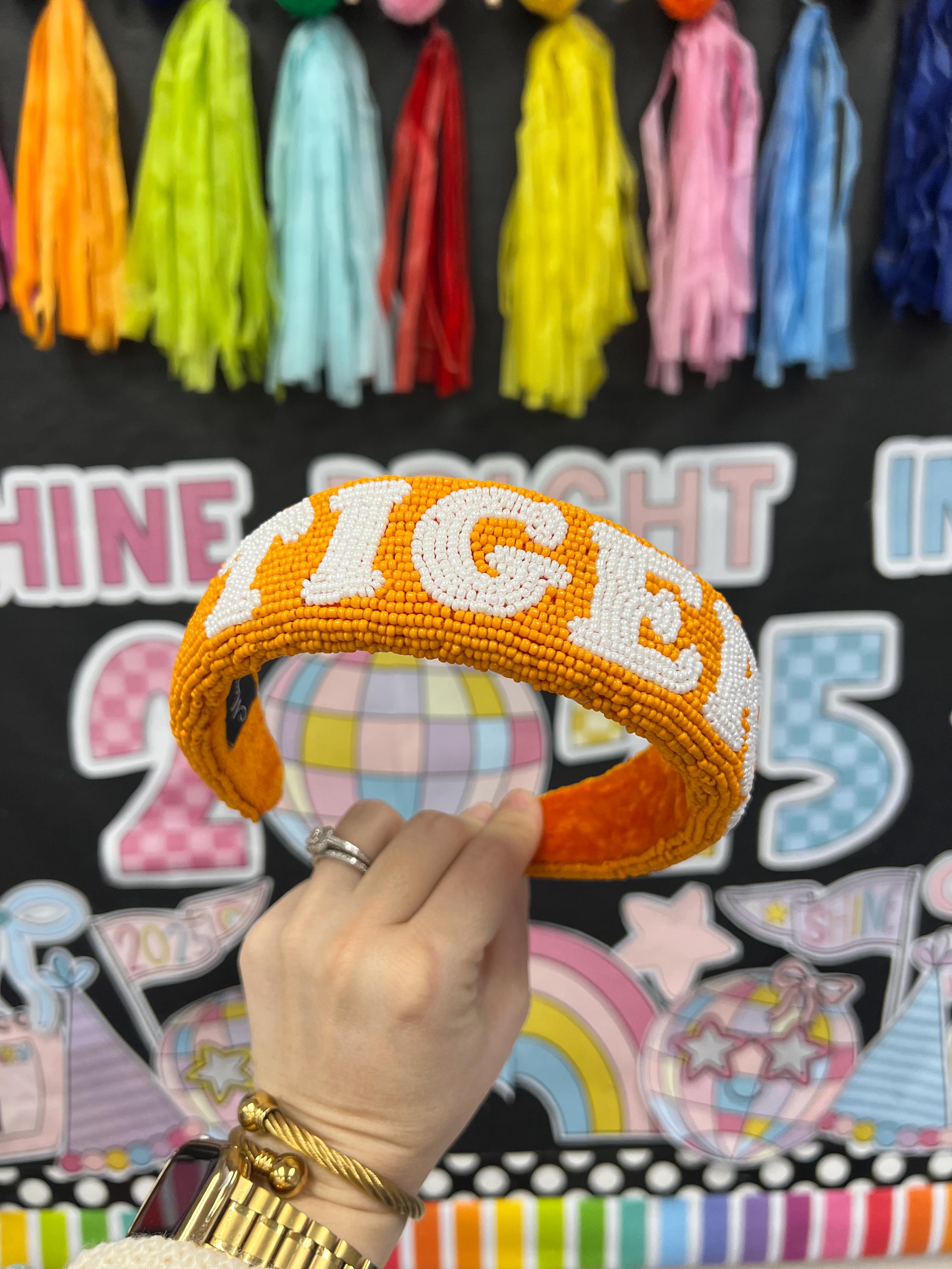 Lily Posh Tiger Football  Game Day Knot Headband,  Beaded Headband Game Day Headbands | Twine and Love Game Day Collection main image 3