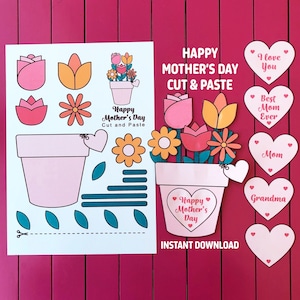 Druckbare Muttertag Geschenkkarte zum Ausschneiden und Einfügen von Blumenstrauß, Grußkarten zum Basteln und Ausmalen für Kinder