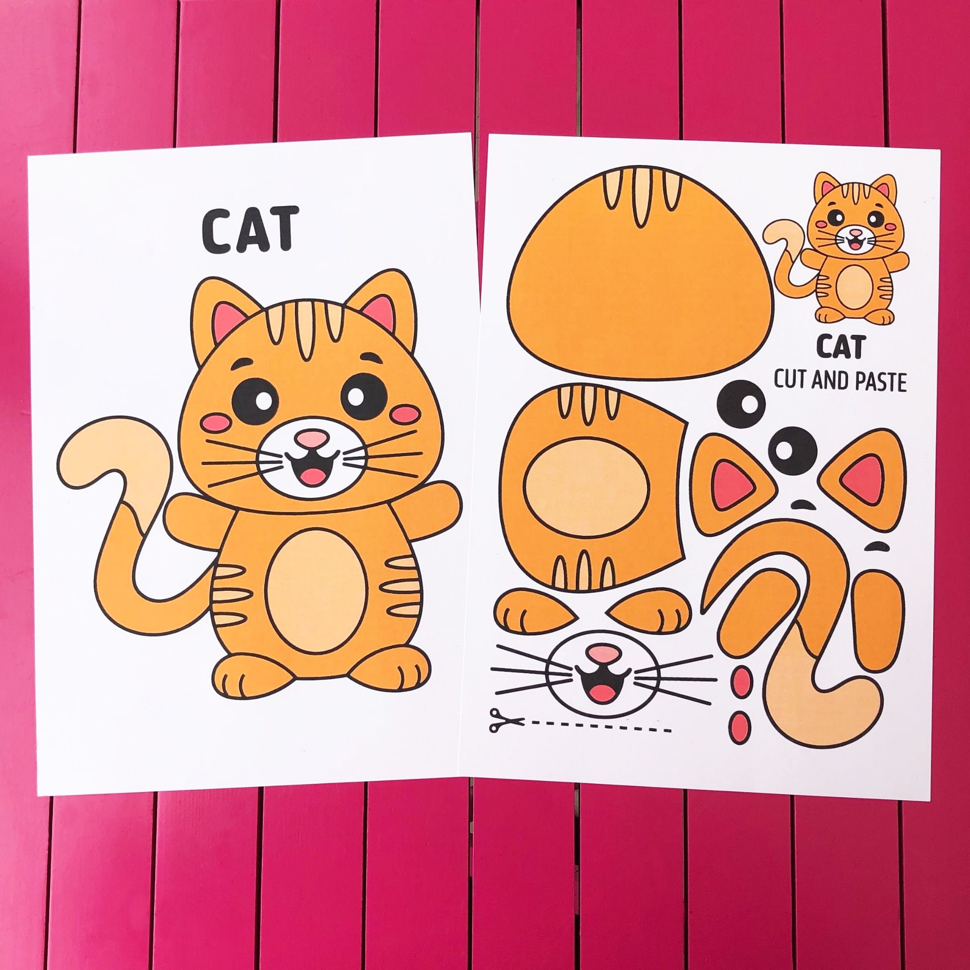 Printable Cut and Paste Cat Craft, Paper Animal, Build a Cat, Create ...