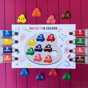 Digital Printable Color Matching Activity for Kids, Paint Palette Color Sorting Game, Busy Book Page for Toddlers and Preschoolers