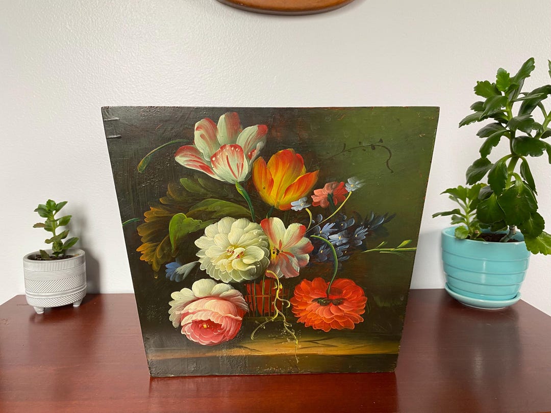 Magazine Bucket Hand Painted Floral Wood Buckets Baskets, Magazine Holder, Flower ...