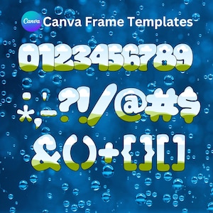 May include: A blue background with white bubbles and a set of colorful, cartoon-style numbers, symbols, and punctuation marks. The numbers are 0-9, and the symbols are * - : ; ? ! / @ # $ & ( ) + { } [ ]