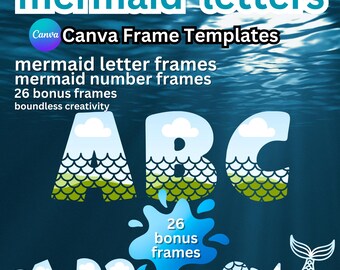 Canva Template, Canva Editable Template, Editable Canva Frame Letters, Mermaid Template, Personalize Template, Easy drag and drop