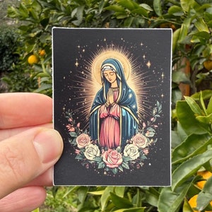 Virgin Mary Sticker Catholic Christian Sticker Holy Mary with Roses Our Lady Sticker Prayer Journal Sticker for Water Bottle Laptop Phone