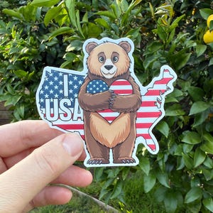 Patriotic Bear Sticker: USA Flag, Laptop Decal
