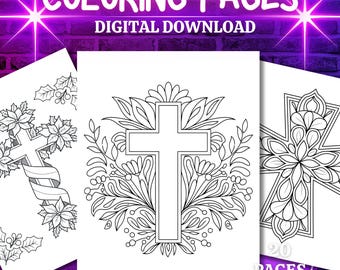 Christian Cross Coloring Pages Printable Religious Art for Adults & Kids Coloring Book for Kid Christian Coloring Bundle of Ornamental Cross