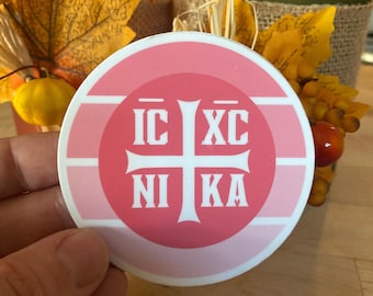 IC XC NIKA Cross Sticker: Pink Christian Orthodox Decal