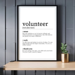 DEFINITION Volunteer Print: Danke Druck und Geschenk für Volunteer, digitaler Download kann gerahmt werden oder als Dankeschön, minimales Design verwendet werden