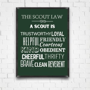 SCOUT SERIES POSTERS: Digital download of three 18x24 prints; Scout Law, Scout Oath, Scout Outdoor Code