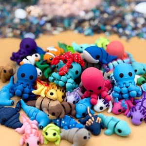 3D Printed Marine Animal Toy Bundle, Colorful Fidget and Sensory aids, Cute 3D Print Mini Aquatic Toy Variety Pack, Party or Birthday Gifts