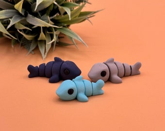 3D Printed Baby Shark Fidget Toy Bundle, Cute 3D Print Miniature Gray or Blue Shark Sensory Aid, Gift for Marine Animal Lovers, Shark Week