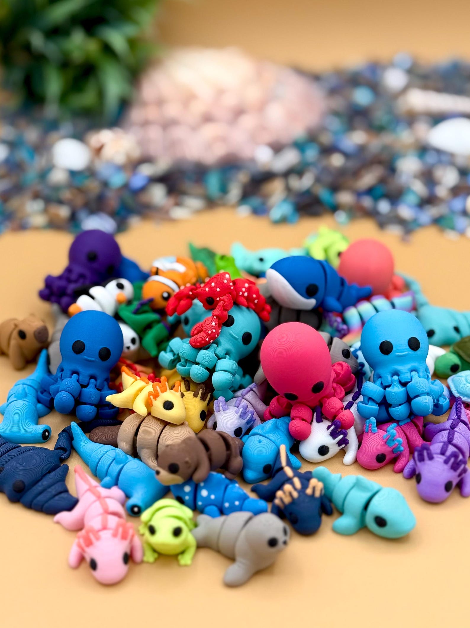 Curated visual reference: Visual Reference: 3D Printed Marine Animal Toy Bundle Colorful Fidget And Sensory