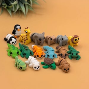 3D Printed Zoo Animal Toy Bundle, Colorful Flexible Fidget Sensory Aid, Cute 3D Print Safari Assorted Mini Toy, Party Favor or Birthday Gift