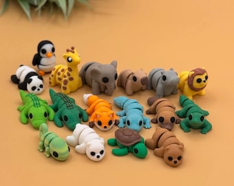 3D Printed Zoo Animal Toy Bundle, Colorful Flexible Fidget Sensory Aid, Cute 3D Print Safari Assorted Mini Toy, Party Favor or Birthday Gift