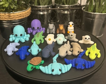 3D Printed Marine Animal Toy Bundle Colorful Flexible Fidget Sensory Pet Cute 3D Print Mini Aquarium Gift Idea Assorted Set of 14 Toys