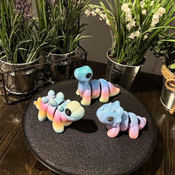 3D Printed Rainbow Dinosaur Fidget Toys, Cute 3D Print Dinosaur Gift, Bundle of Triceratops, Brachiosaurus, Stegosaurus Toys, Sensory toy