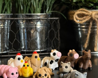 3D Printed Farm Animal Toy Bundle Articulated Flexible Fidget Sensory Pet Cute 3D Print Mini Gift Idea Assorted Set of Toys for Spring