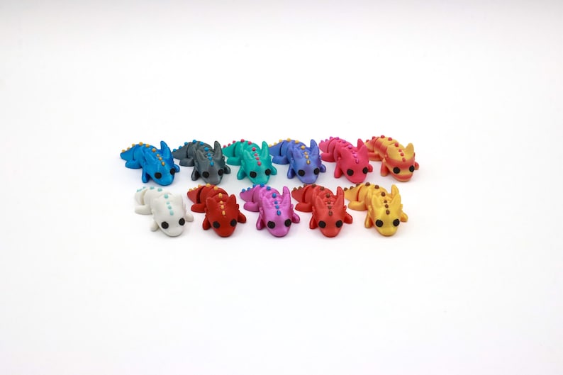 Mini dragon toys come in metallic and non-metallic shades.