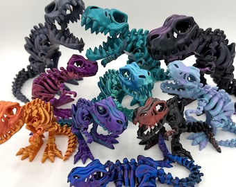 Flexi Skeleton T-Rex Toy, 3D Printed Articulating Dinosaur Sensory Aid, TRex Fidget toy, Multi-color Dino birthday gifts