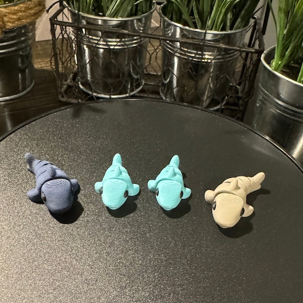 3D Printed Baby Shark Fidget Toy Bundle Sensory Pet Cute 3D Print Miniature Gray or Blue Shark Gift Idea for Marine Animal Lovers