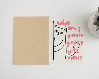 Funny Cat Leaving Card: New Job, Good Luck (5x7 Card & Envelope)