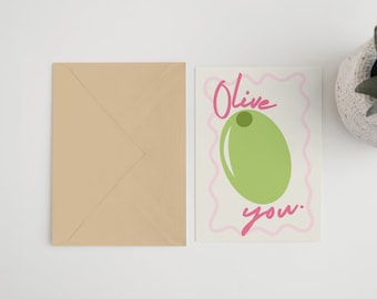 Olive You Card: Martini Anniversary Love Card (5x7)