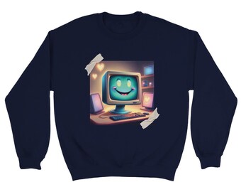 Graphic Printed Unisex Crewneck Sweatshirt, Valentine&#39;s Day Cartoon Computer