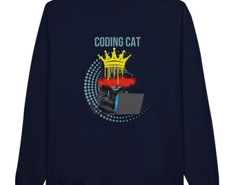 Graphic Printed Unisex Crewneck Sweatshirt, Coding Cat