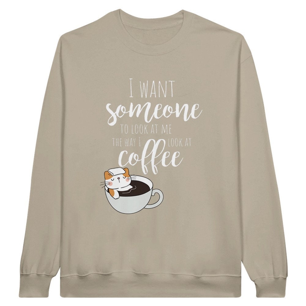 Graphic Printed Unisex Crewneck Sweatshirt, Coffee Cat