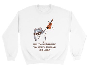 Graphic Printed Unisex Crewneck Sweatshirt, Tiny Violin Cat