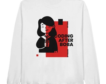 Graphic Printed Unisex Crewneck Sweatshirt, Coding After Boba