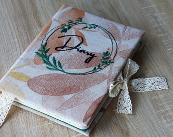 Handmade Notebook, Floral Hand Embroidered Notebook, Notebook A5,  Embroidered Journal, Hard cover journal, Fabric cover Diary