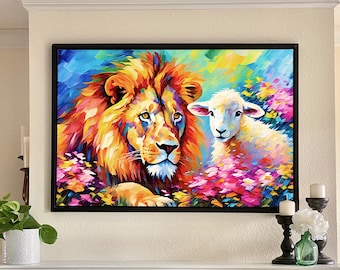 Lion and the Lamb - Christian Art on Canvas | animal art