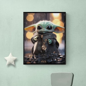 Baby Yoda Kinderzimmer Poster – Baby Yoda Kinderzimmer Kunst – Baby Yoda Druck – Geschenk für frischgebackene Mutter – Geschenk zur Geburt eines neuen Babys – Geschenk zur Schwangerschaft – Star Wars – ungerahmt