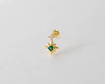 Emerald Star Studs 8mm - Elegant Gold Star Earrings, North Star Celestial Jewelry, Perfect Gift for Her