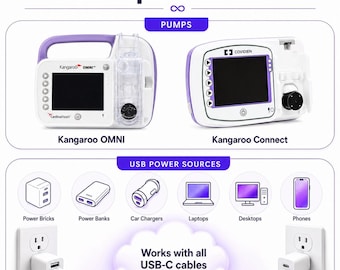 USB-C Adapter for Kangaroo OMNI / Connect Feeding Pump | PD Ultra Travel Charger | 240W Cable | G Tube Accessory