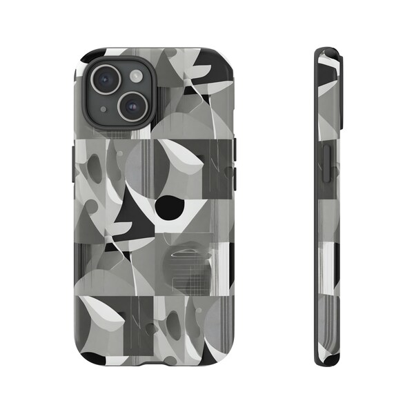 Schwarz und Weiß Abstrakt Tough Case für iPhone 15, 14, 13, 12, 11, Plus, Pro, Samsung Galaxy, Google Pixel | Personalisiertes Geschenk für Sie / Ihn