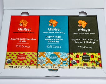AfriMyst VeggieBites Light & Dark Vegan Organic Chocolate 3-in-1 Gift Box | Easter
