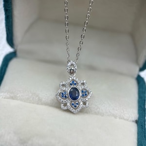 Natural Blue Sapphire Necklace with S925 Sterling Silver/September Birthstone, Something Blue Wedding