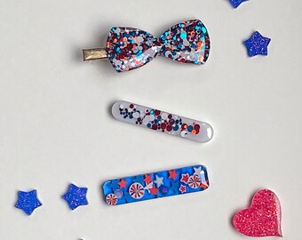 Red White and Blue Hair Clips