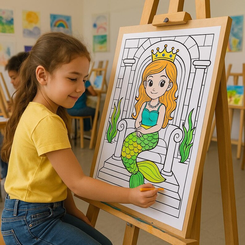 Mermaid Coloring Poster for Kids – Large Printable Poster 18x24, 16x20 ...