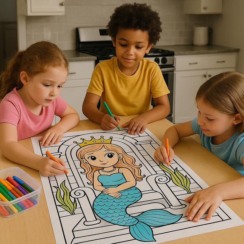 Mermaid Coloring Poster for Kids – Large Printable Poster 18x24, 16x20 ...
