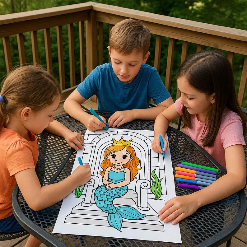 Mermaid Coloring Poster for Kids – Large Printable Poster 18x24, 16x20 ...