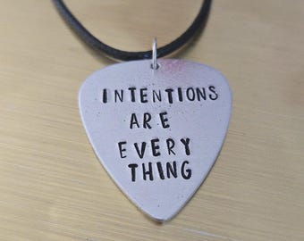 Twenty One Pilots Breach Intentions Lyrics Hand Stamped Guitar Pick Necklace- Intentions are Everything